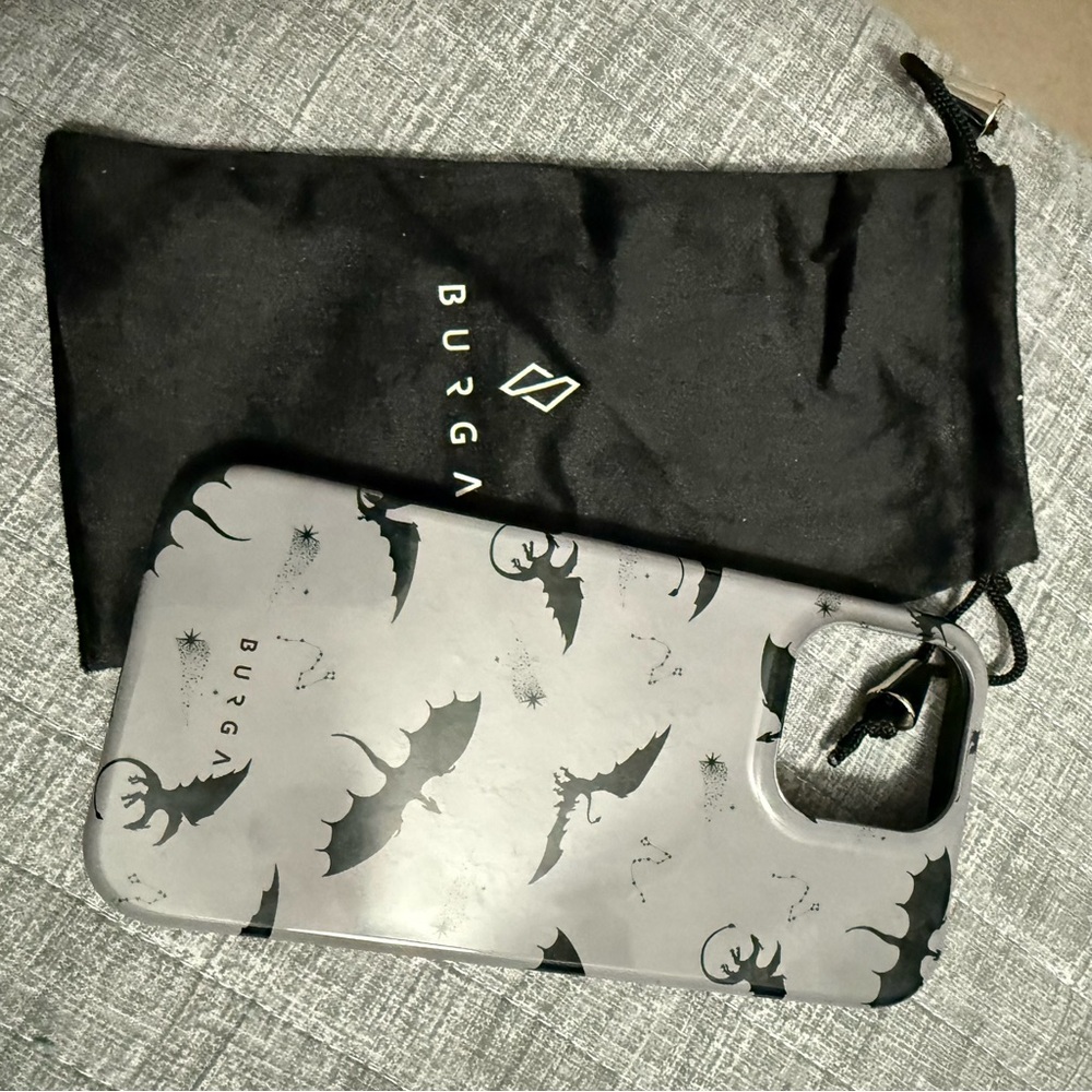 Burga iPhone 16 Pro Max phone case and black storage pouch!